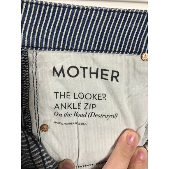 Mother The Looker Stripes On the Road Zip Ankle Jeans Distressed 27 - Picture 11 of 14